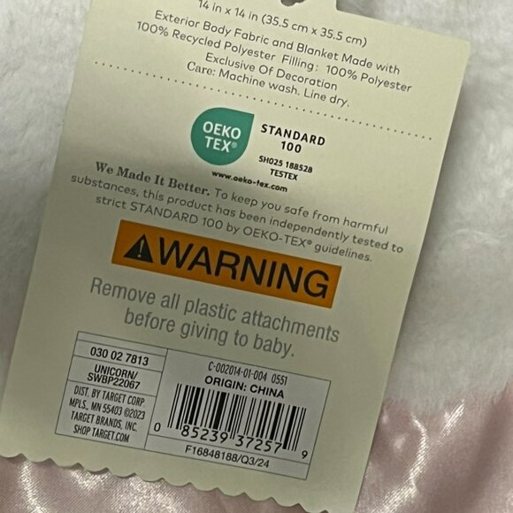 Cloud Island White Unicorn Plush Lovey Pink Satin Security Blanket 14x14 New - Picture 7 of 10